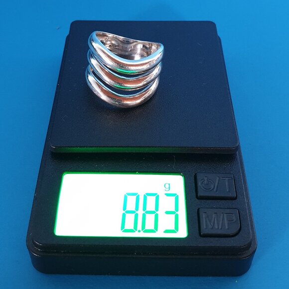 Rare Bold Vintage Sterling Silver Overlapping Waves Modernist Statement Ring - Picture 13 of 15